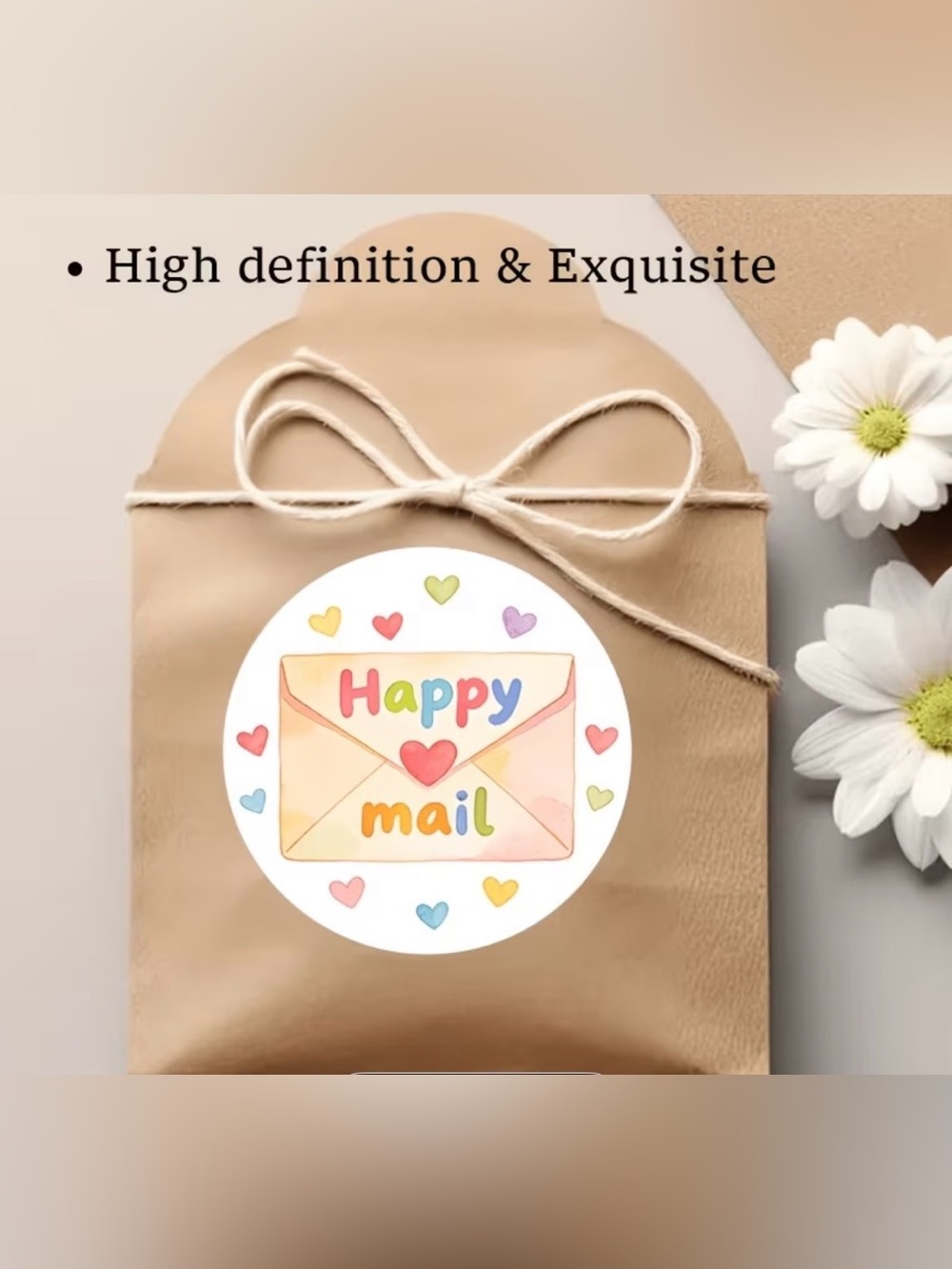 Happy Mail Envelope or Packaging Stickers Multicolor Pastel Hearts NWT 1.5inch